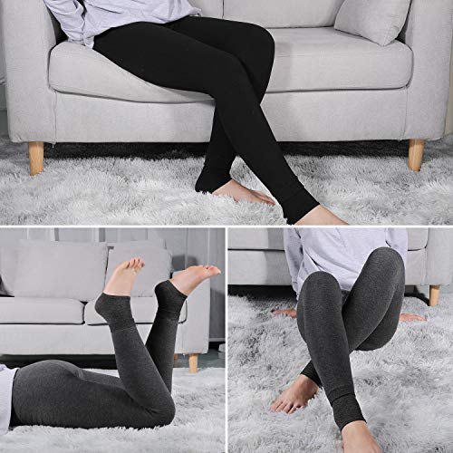 AIMTOP 2 Pack Leggins Termicos Mujer, Leggins Mujer Invierno Terciopelo Elástico Leggings Mujer Invierno, Mallas Termicas Mujer Pantalon Termico, Leggins Termicos (Negro + Gris)