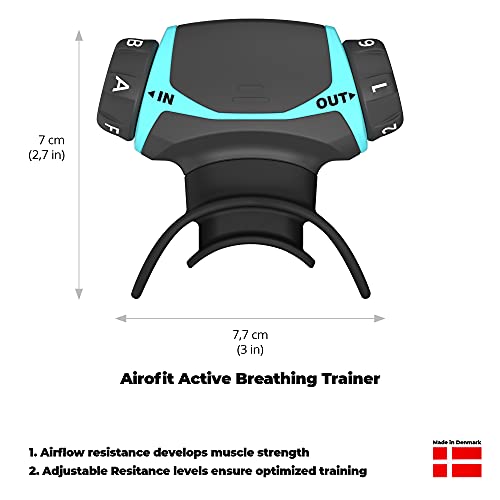 Airofit Active™ - Entrenador respiratorio y aplicación de respiración Virtual | Bienestar General, Mejorar la Capacidad pulmonar, Estilo de Vida Activo | Excelente para Deporte y Bienestar (Turquesa)