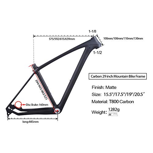 AJIC T800 Carbon MTB Frame 29er Cuadro de Bicicleta de Fibra de Carbono Cuadro de Bicicleta de montaña de Carbono (Size : 19inch)