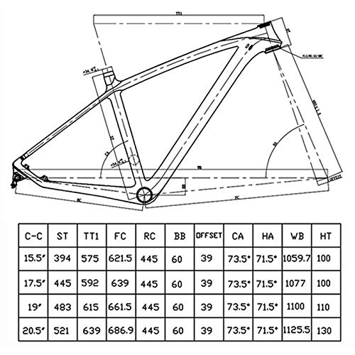 AJIC T800 Carbon MTB Frame 29er Cuadro de Bicicleta de Fibra de Carbono Cuadro de Bicicleta de montaña de Carbono (Size : 19inch)