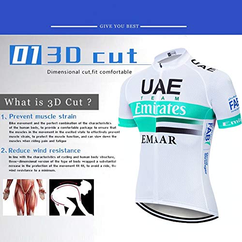 AJL Maillot de Ciclismo de Verano de Manga Corta para Hombre UAE Team Amarillo,Pro Road Mountain Bike Racing Club Maillot de Ciclismo al Aire Libre,Conjunto de Ciclo compresión Secado rápido