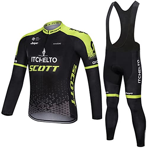 AJL Otoño Invierno ITCHELTO Scott Jersey Ciclismo para Hombre Manga Corta, Jersey Ciclismo al Aire Libre Traje Racing Club Bicicleta Carretera, Conjunto Combinado Ciclo compresión Secado rápido