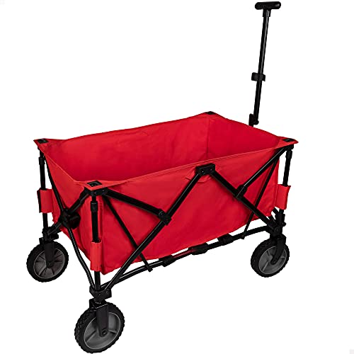 Aktive 62618 - Carro transporte plegable, carro plegable playa, 103x53x117 cm, mango regulable, color rojo, peso máx 50 kg, carrito playa para sombrillas y sillas