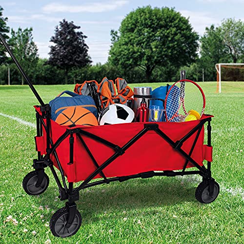 Aktive 62618 - Carro transporte plegable, carro plegable playa, 103x53x117 cm, mango regulable, color rojo, peso máx 50 kg, carrito playa para sombrillas y sillas