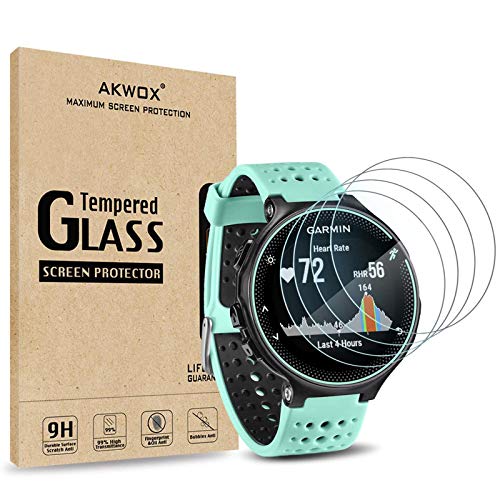 AKWOX [4 Unidades] Protector de Pantalla para Garmin Forerunner 235 225 620 220 [9H Dureza] Cristal Vidrio Templado para Garmin Forerunner 235 225 620 220 Cristal Templado