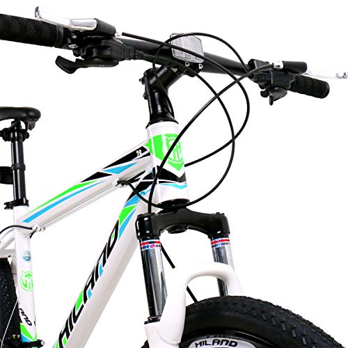 AL032621_WH-jio. Hiland Bicicleta de montaña 26 pulgadas MTB aluminio con cuadro de aluminio 17 pulgadas freno de disco ruedas de radios Shimano 21 cambio suspensión horquilla blanco