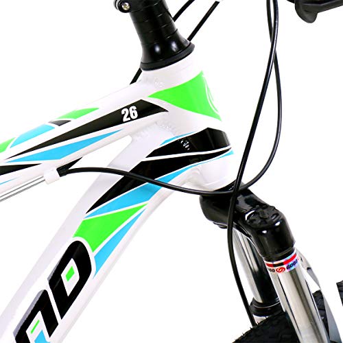 AL032621_WH-jio. Hiland Bicicleta de montaña 26 pulgadas MTB aluminio con cuadro de aluminio 17 pulgadas freno de disco ruedas de radios Shimano 21 cambio suspensión horquilla blanco