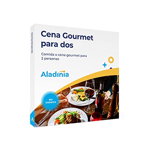 ALADINIA Cena Gourmet para Dos. Pack de experiencias para Regalar. Caja Regalo de Cena o Comida Gourmet para Dos Personas. No Caduca, Cambios de Experiencia Gratis e Ilimitados