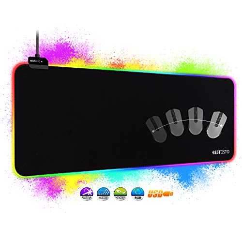 Alfombrilla RGB Alfombrilla Gaming XXL - Alfombrilla de Ratón RGB con 14 Modos de Luz, Alfombrilla Raton Gaming con USB Impermeable Antideslizante, Alfombrillas Gaming RGB para PC y Jugador