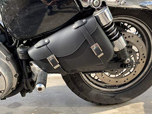 Alforja de Cuero para basculante específica para el Lado Izquierdo de la Harley Davidson Sportster - Fabricada a Mano en España en autentica Piel Negra