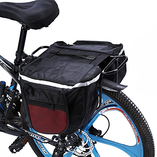 Alforjas Bicicleta Trasera, Alforjas Bicicleta Sill¨ªn Bolsa Impermeable de Tija Asiento Trasera Plegable Maletero de Bicicleta con Tira Reflectante Para Bici Monta?a Cycling Ciclismo Viaje 25L (Rojo)