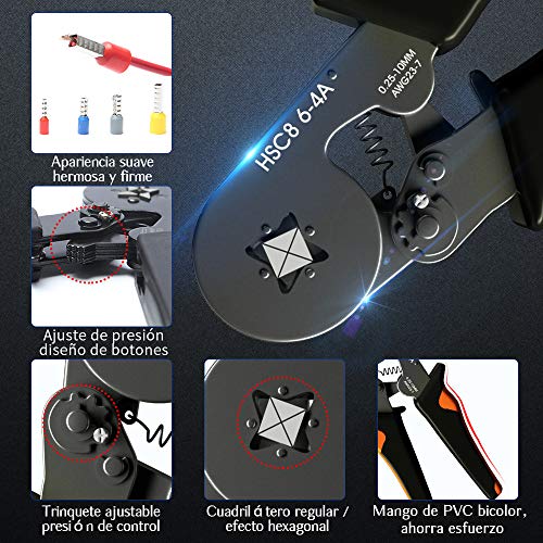 Alicates Terminales hexagonal con Conectores Cable con 2200pcs 0.25-10.00 mm² AWG 23-7 Terminales Kit de herramienta Alicates de terminales Crimpadora