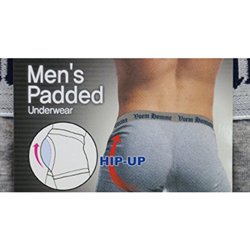 Allure Plus Men's Padded Buttocks Bum Enhancer Hip-up Boxers Panties Underwear Brief (M, Gray)