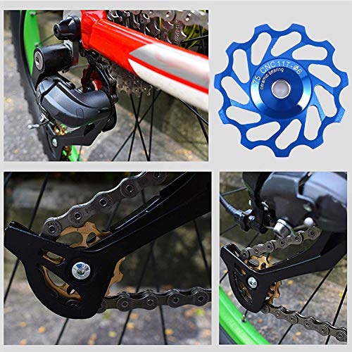 Alomejor Polea de desviación Trasera de la polea de la Bicicleta de la Rueda del Jockey 2pcs Polea de cerámica Rueda de desviador de la Rueda Trasera del desviador Trasero(11T-Blue)