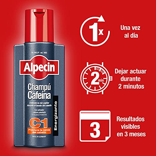 Alpecin Champú Cafeína C1 1x 250ml | Champu anticaida hombre y con cafeina | Tratamiento para la caida del cabello | Alpecin Shampoo Anti Hair Loss Treatment Men