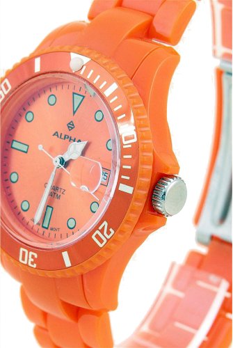 Alpha Saphir 249D - Reloj analógico de mujer de cuarzo con correa de goma naranja - sumergible a 50 metros