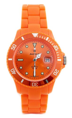 Alpha Saphir 249D - Reloj analógico de mujer de cuarzo con correa de goma naranja - sumergible a 50 metros