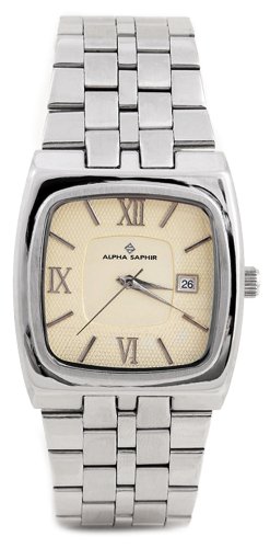 Alpha Saphir 267C - Reloj analógico de caballero de cuarzo con correa de acero inoxidable - sumergible a 30 metros