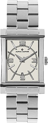 Alpha Saphir 294F - Reloj analógico de caballero de cuarzo con correa de acero inoxidable plateada - sumergible a 30 metros