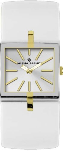 Alpha Saphir 297E - Reloj analógico de mujer de cuarzo con correa de piel blanca - sumergible a 30 metros