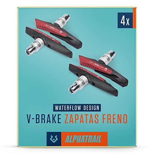 Alphatrail V-Brake Zapatas Freno 2 Pares 72mm I Optimización del Comportamiento de frenado en Mojado I La Duradera Zapata de Freno & 100% Adecuado para V-Frenos de Shimano, Tektro, Avid, SRAM etc.