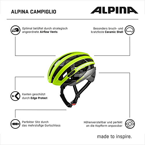 ALPINA Campiglio Casco de Bicicleta, Unisex Adulto, Be Visible, 57-61 cm