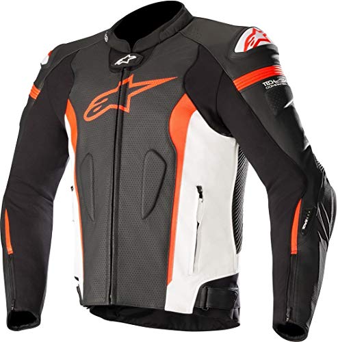 Alpinestars Chaqueta moto Missile Leather Jacket - Tech-air Compatible BlackWhite Red Fluo Air, Negro/Blanco/Rojo, 50 (3100118-1230-50)