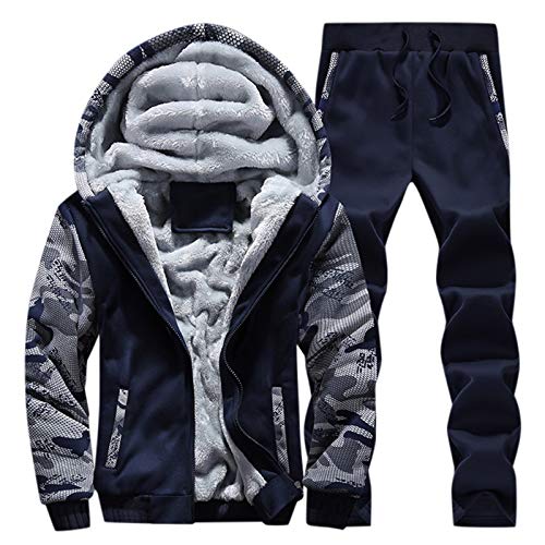 Alueeu Conjunto de Chándal para Hombre Invierno Sudadera de Manga Larga con Cremallera y Capucha + Pantalones Largos Tejido de Punto Traje Deportivo Abrigo Chaqueta Jersey Conjunto 2 Piezas