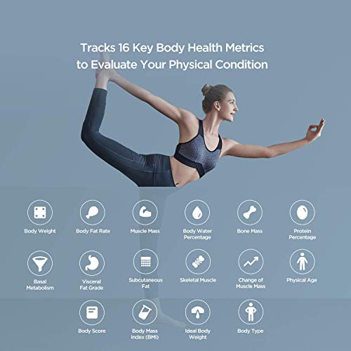 Amazfit Báscula Inteligente de composición corporal báscula de pesaje personal digital con análisis inteligente 16 parámetros de composición corporal, aplicación para IOS y Andriod Aurora