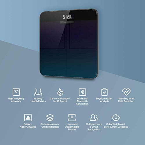 Amazfit Báscula Inteligente de composición corporal báscula de pesaje personal digital con análisis inteligente 16 parámetros de composición corporal, aplicación para IOS y Andriod Aurora