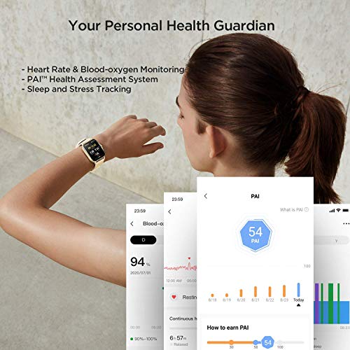 Amazfit GTS 2 Smartwatch Reloj de pulsera Inteligente con llamada bluetooth 90 modos deportivos Monitor de saturación de oxígeno Sangre y de Frecuencia Cardíaca Almacenamiento de música de 3 GB Oro