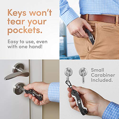 AmazinGizmo Llavero Smart Key Holder & Key Organizer - Llavero EDC negro compacto para casa y coche con clip de bolsillo y mosquetón - hasta 12 llaves plegables y más
