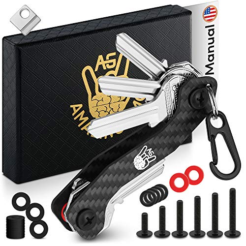 AmazinGizmo Llavero Smart Key Holder & Key Organizer - Llavero EDC negro compacto para casa y coche con clip de bolsillo y mosquetón - hasta 12 llaves plegables y más