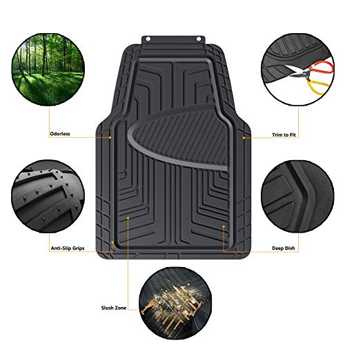 Amazon Basics - Alfombrilla de goma para coches, todocaminos y camiones hecha para todas las estaciones, negra (4 unidades)