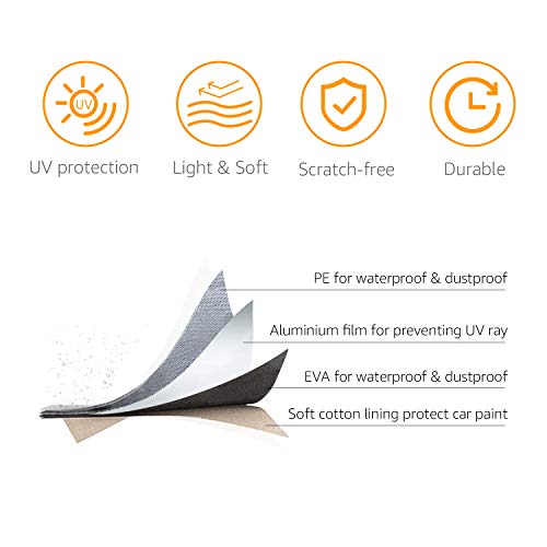 Amazon Basics – Funda resistente a la intemperie para vehículo, etilvinilacetato (PEVA) con algodón, para todocaminos (SUV) de hasta 470 cm, Plateada