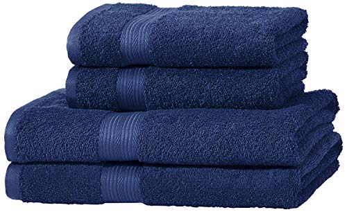 Amazon Basics - Juego de toallas (2 toallas de baño y 2 toallas de manos), 100% algodón 500 g / m², Azul (Royal Blue)