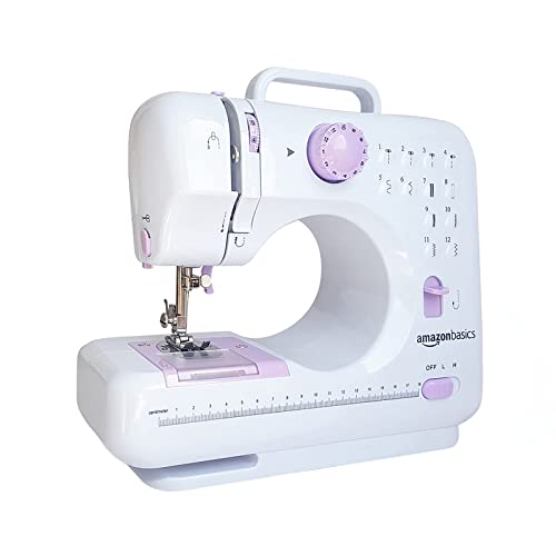 Amazon Basics – Máquina de coser doméstica portátil de 12 puntadas, tamaño mediano y 2 velocidades