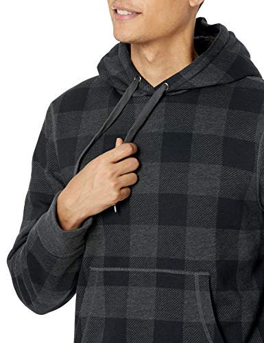 Amazon Essentials Sherpa-Lined Pullover Hoodie Sweatshirt Sudadera, Color Carbón, Cuadros De Vichy Grandes, L