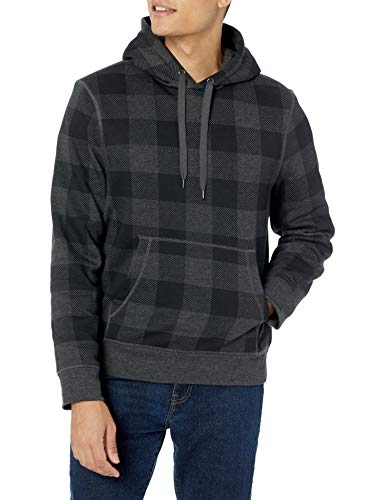 Amazon Essentials Sherpa-Lined Pullover Hoodie Sweatshirt Sudadera, Color Carbón, Cuadros De Vichy Grandes, L