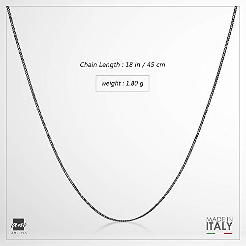 Amberta Collar en Plata de Ley 925 Chapado Rodio Negro - Colección Royal Black - Cadena Malla Barbada 1.3 mm - Longitud 45 cm