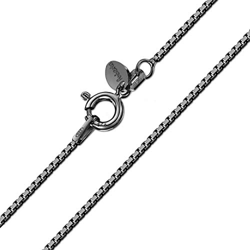 Amberta - Collar para Hombre y Mujer en Plata de Ley 925 Chapado Rodio Negro con Cadena de Eslabón Cuadrado - Colección Royal Black: 45 cm de largo y 1 mm de ancho