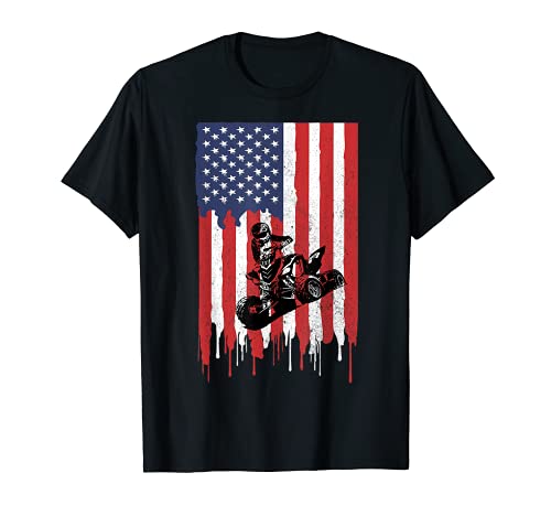 American USA Flag ATV Four Wheeler Quad Bike Brap Camiseta Camiseta