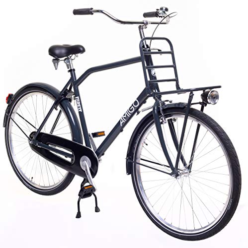 Amigo Forest - Bicicleta de Ciudad de 28 Pulgadas para Hombres - con V-Brake, Freno de Retroceso, portaequipajes Delantero, iluminación y estándar - Antracita