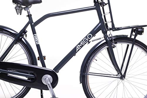 Amigo Forest - Bicicleta de Ciudad de 28 Pulgadas para Hombres - con V-Brake, Freno de Retroceso, portaequipajes Delantero, iluminación y estándar - Antracita