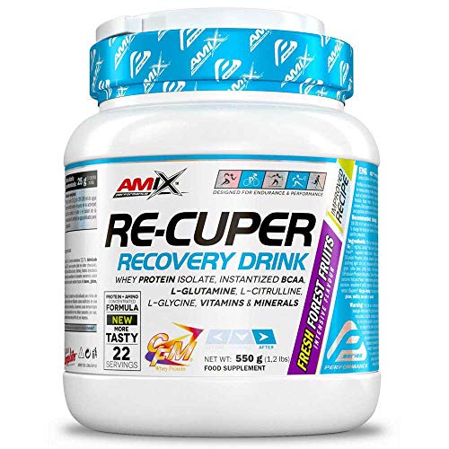 AMIX - BCAA con Glutamina - Re-Cuper Recovery Drink en Formato de 550 g - Ayuda a Regenerar las Fibras Musculares - Favorece la Rehidratación - Sabor a Frutas del Bosque