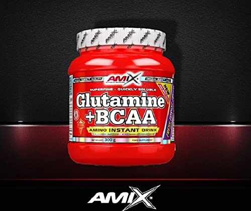 AMIX - Bcaa Glutamina - 300 Gramos - Complemento Alimenticio de Glutamina en Polvo - Reduce el Catabolismo Muscular - Óptimo para Deportistas - Sabor Frutas del Bosque - Aminoácidos Ramificados