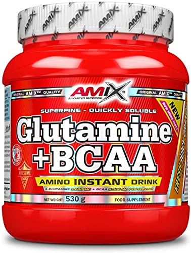 AMIX - Bcaa Glutamina - 530 Gramos - Complemento Alimenticio de Glutamina en Polvo - Reduce el Catabolismo Muscular - Óptimo para Deportistas - Sabor Naranja - Aminoácidos Ramificados