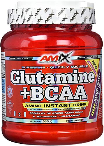 AMIX - Bcaa Glutamina - 530 Gramos - Complemento Alimenticio de Glutamina en Polvo - Reduce el Catabolismo Muscular - Óptimo para Deportistas - Sabor Frutas del Bosque - Aminoácidos Ramificados