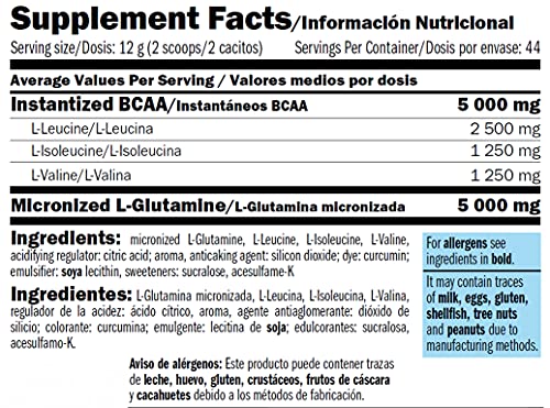 AMIX - Bcaa Glutamina - 530 Gramos - Complemento Alimenticio de Glutamina en Polvo - Reduce el Catabolismo Muscular - Óptimo para Deportistas - Sabor Lima Limón - Aminoácidos Ramificados