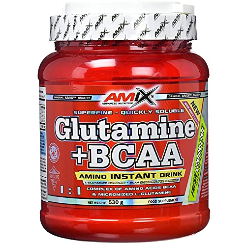 AMIX - Bcaa Glutamina - 530 Gramos - Complemento Alimenticio de Glutamina en Polvo - Reduce el Catabolismo Muscular - Óptimo para Deportistas - Sabor Lima Limón - Aminoácidos Ramificados